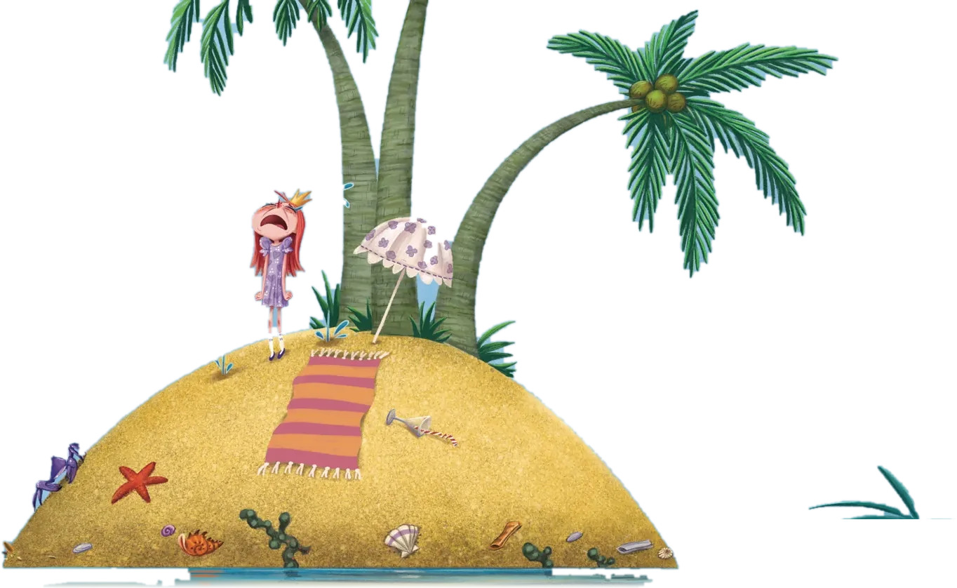 La princesa llora en su isla desierta, junto a dos palmeras
