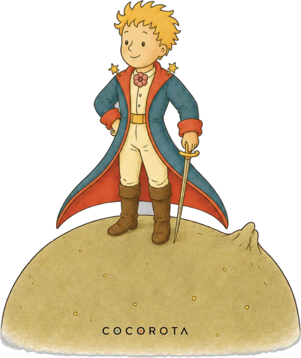 El Principito, de pie sobre su pequeño planeta