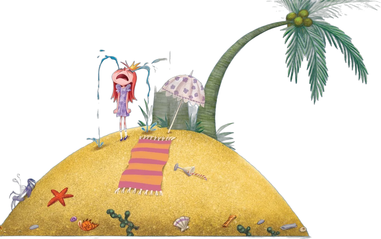 La princesa en una isla desierta con palmeras