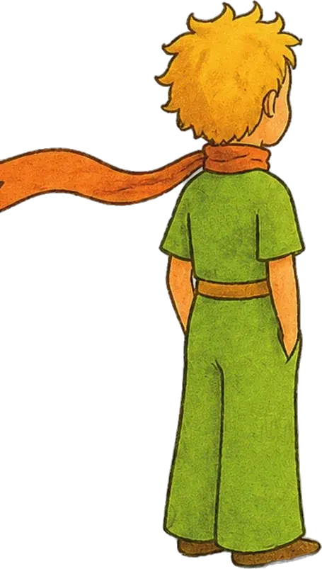 El Principito, de espaldas, con la bufanda al viento